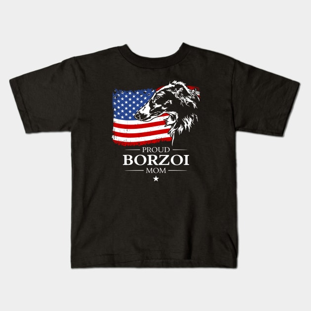 Borzoi Mom American Flag patriotic dog Kids T-Shirt by wilsigns